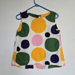 Marimekko X Uniqlo Top 100% Cotton XS White Colorful Polka Dots Sleeveless